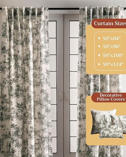 Maison d' Hermine Curtains for living room 100% Cotton 108 inch length One Panel Light Filtering Toile Curtains for Bedroom Windows with rod and loop Pockets Drapes (Savana Jouy Beige, 50"W x 108"L)