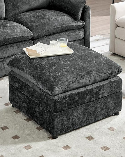 Tbfit Single Sofa Ottoman, Modern Comfy Cloud Sofa, Spring Seat Cushions, Chenille, Dark Gray