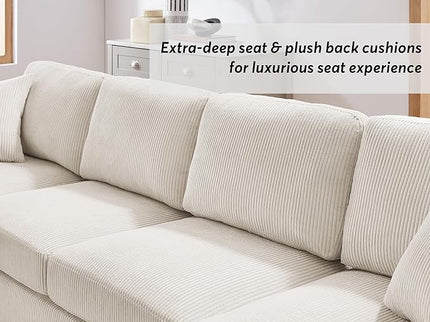 VANOMi 118'' U Shaped Sectional Sofa Couch, Corduroy Fabric Modern Cozy Jumbo Size 4-Seater Living Room Couch, Double Chaise Longue, Beige