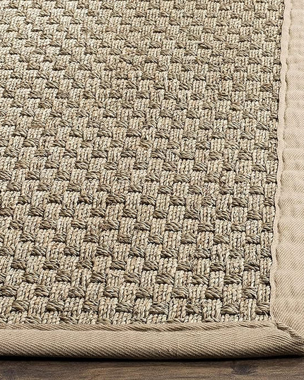 SAFAVIEH Area Rug 6' Square - Natural Fiber Collection - Natural & Beige, Seagrass, Basketweave Pattern with Border (NF114A)