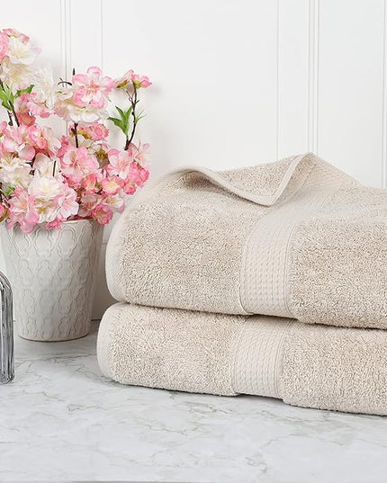 Superior Egyptian Cotton Pile Bath Sheet Set of 2, Ultra Soft Luxury Towels, Thick Plush Essentials, Absorbent Heavyweight, Guest Bath, Hotel, Spa, Home Bathroom, Shower Basics, Stone