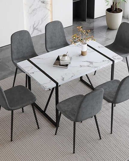 7 Piece Dining Table Set for 6,Modern Rectangle Dining Table and Fabric Dining Chairs 6,Kitchen Table and Chairs for 6,Ideal for Kitchen Dining Room