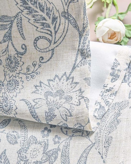 Lazzzy Blue Floral Lined Curtains Farmhouse Linen 84 Inches Length Grommet Top Drapes for Living Room Bedroom Flower Patterned Country Vintage Curtains 2 Panels Set Green on Beige