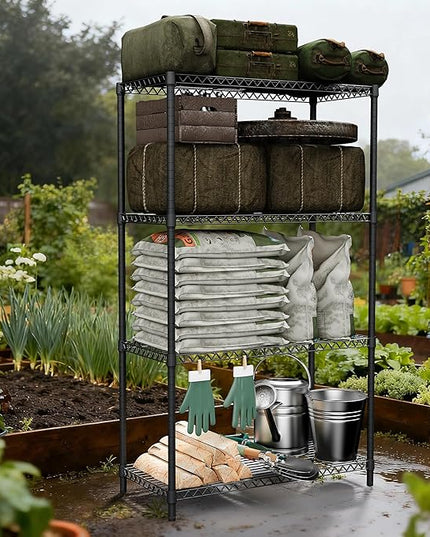 Standing Shelf Units Wire Rust-Proof Outdoor Storage Shelving 4-Tier Utility Shelving Unit for Garden Home,Kitchen,Office Dark Grey 17.7" D x 35.5" W x 59.4" H