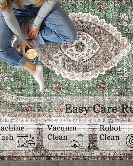 Small Rugs 2x3,Green Rug for Entryway Bathroom Bedroom Kitchen Entrance Doormat,Boho Vintage Bohemian Distressed Washable Oriental Accent Floor Throw Carpet Non Slip