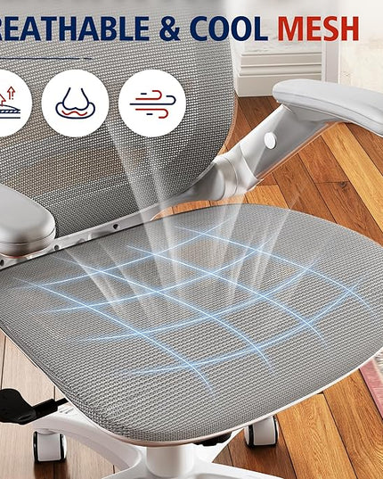 GABRYLLY Ergonomic Office Chair, High Back Home Desk Chair with Headrest, Flip-Up Arms, 90-120° Tilt Lock and Wide Cushion, 400LBS Mesh Chairs for Man Woman, White Task Chair(Dark Grey,GY01WDG)