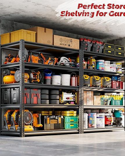 72"H Storage Shelves heavy duty, 2200LBS Garage Shelving, 5 Tier Metal Shelving Unit Adjustable Garage Shelves Utility Rack Shelf for Storage Warehouse Pantry Closet,40" W × 20" D × 72" H, Black, 2PCS