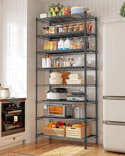 8 Tier Wire Shelving Rack Storage Shelves Loads1200LBS,Adjustable Metal Shelving Unit and Metal Shelf Pantry Shelves Industrial Shelving for Commercial Kitchen Office 72H X 13.8D X 23.6W