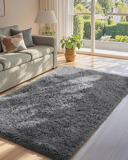 Ophanie 3x5 Rug, Bedside Preppy Dorm Area Rug, College Essentials Non Slip Grey Small Carpets for Bedroom, Anti Slip Fluffy Gray Living Room Rugs Home Decor Aesthetic, Nursery