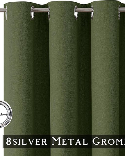 ChrisDowa 100% Blackout Olive Green Solid Curtains 108 Inches Long 2 Panels for Bedroom Living Room,Farmhouse Room Darkening Thermal Insulated Soundproof Grommet Top Window Treatment Drapes,52x108