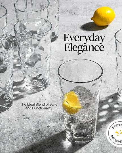 Home Essentials & Beyond Drinking Glasses Set of 4 Highball Glass Cups Bar Glasses, Uses for Juice, Water, Cocktails, Beverages, and Iced Tea. Dishwasher Safe