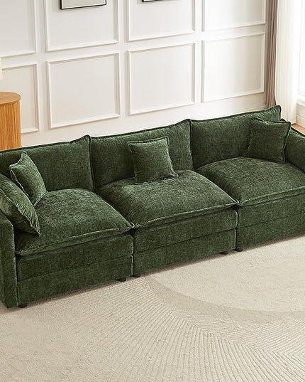 Modular Sectional Sofa, 112.2 Inch Rectangle Shaped Couch Set with Armrests, 3-Seater Comfy Cloud Couches for Living Room Apartment, Green