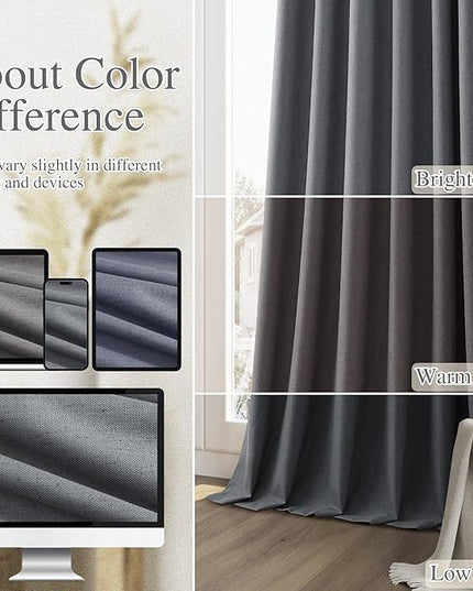 Guken 100% Blackout Curtains 120 Inch Length 2 Panels Set for Living Room Bedroom Back Tab Thermal Insulated Black Out Linen Drapes Room Darkening Blazer Grey,52x120