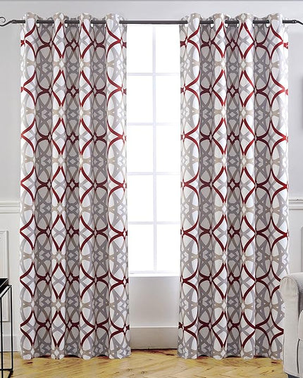 DriftAway Alexander 80% Blackout Curtains for Living Room 250GSM Pattern Match Thermal Insulated Room Darkening Geo Moroccan Mid Century Grommet Bedroom Drapes 2 Panels 52 Inch by 84 Inch Red Gray