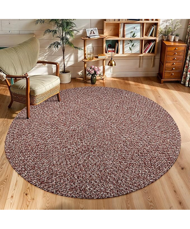 Seasons SE75 Summer Red 6' x 6' Round - Braided Area Rug, Home Decor, Floor Mat or Bedroom Rug - Easy Care, Ideal for High Traffic Areas in Hallway and Living Room - Made in USA