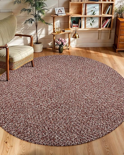 Seasons SE75 Summer Red 8' x 8' Round - Braided Area Rug, Home Decor, Floor Mat or Bedroom Rug - Easy Care, Ideal for High Traffic Areas in Hallway and Living Room - Made in USA