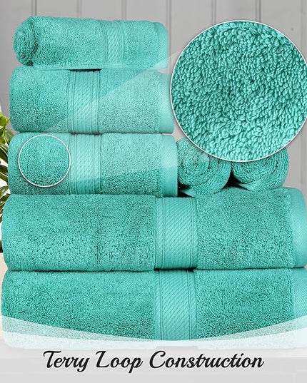 Superior Egyptian Cotton Pile Hand Towel Set of 4, Ultra Soft Luxury Towels, Thick Plush Essentials, Absorbent Heavyweight, Guest Bath, Hotel, Spa, Home Bathroom, Shower Basics, Turquoise