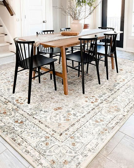 8x10 Area Rugs Washable,Boho Rug for Living Room Bedroom Dining Room,Large Vintage Bohemian Distressed Carpet Non Slip,Beige