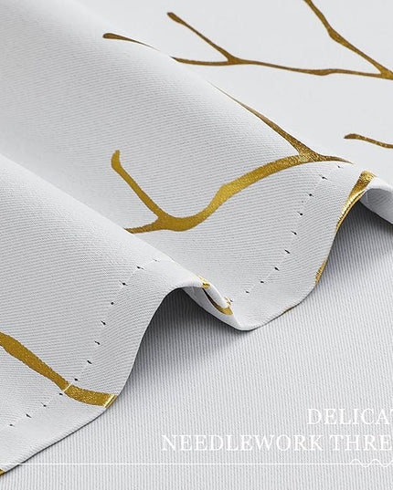 BUHUA Blackout Curtains 63 Inches Length, Thermal Curtain for Bedroom 2 Panels Set, Room Darkening Curtains with Gold Shinny Branches Tree Patern, 52W×63L Greyish White