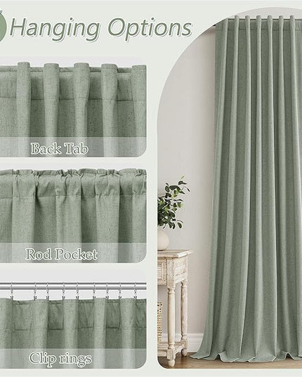 Guken Blackout Curtains 84 Inch Length 2 Panels Set for Living Room Bedroom Back Tab Thermal Insulated 100% Black Out Linen Drapes Room Darkening Window Curtains 84 Inches Long,Desert Sage