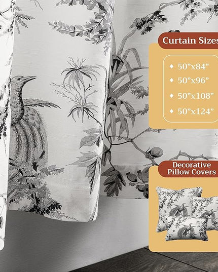 Maison d' Hermine Curtains for living room 100% Cotton 108 inch length Two Panels Light Filtering Toile Curtains for Bedroom Windows with rod and loop Pockets Drapes (Paradise Mid Night, 50"W x 108"L)