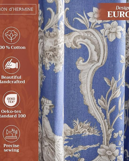Maison d' Hermine Curtains for Living Room 100% Cotton 84 inch Length Two Panels Light Filtering Toile Curtains for Bedroom Windows with Rod and Loop Pockets Drapes (Joli Jouy Blue, 50" W x 84" L)