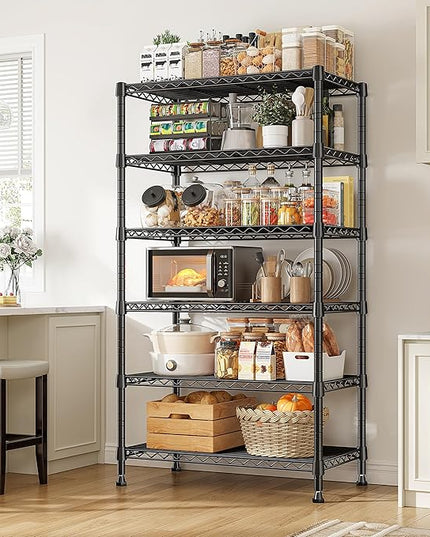REIBII 6-Tier Metal Shelving Unit Storage Shelves, Sturdy Wire Shelving Adjustable Deep Pantry Shelves Load 800LBS Storage Rack for Kitchen Pantry Closet, Keep Organized, 2 Pack