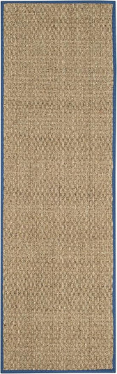 Safavieh Natural Fiber Collection Runner Rug - 2'6" x 10', Natural & Navy, Seagrass, Basketweave Pattern with Border (NF114T)