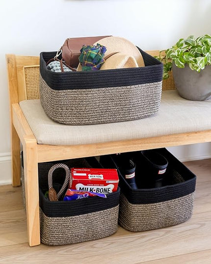 NaturalCozy Storage Baskets 16.8”x13”x7.6” Cotton Rope Woven Baskets for Organizing 3-Pack | Toy Storage Bins | Basket for Shelves, Laundry, Blanket, Clothes, Closet, Kitchen, Bathroom, Gifts