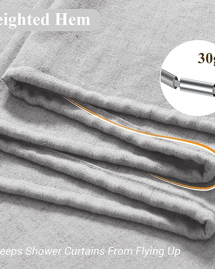 Naturoom Light Grey Linen Shower Curtain, Cloth Textured Fabric Shower Curtain Set with Hooks, Simple Elegant Modern Farmhouse Country Ultra Thick Bath Curtains for Bathroom,Water Repellent,72x96