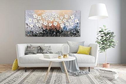 Yihui Arts Hand Painted Texture Large Oil Painting on Canvas Flower Wall Art for Living Room Decor Contemporary Artwork Framed Ready to Hang