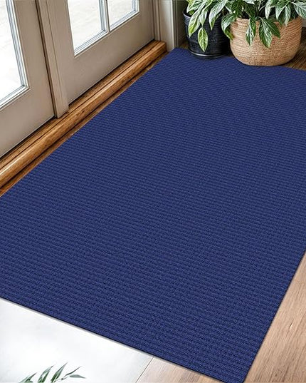 KOZYFLY Rugs for Entryway 3x5 ft Washable Area Rug Non Slip Rubber Backed Entry Rug Woven Indoor Door Mat Cotton Kitchen Rugs Floor Carpet for Entryway, Foyer, Backdoor, Royal Blue/Navy