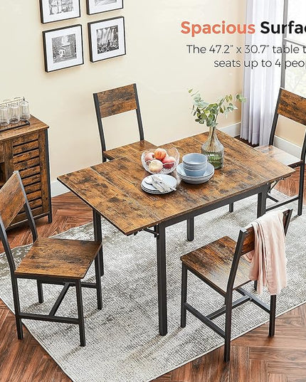 VASAGLE Folding Dining Table, Kitchen Table, Drop Leaf Extendable Table for Small Spaces, Seats 2-4 People, Industrial, Rustic Brown and Black UKDT077B01