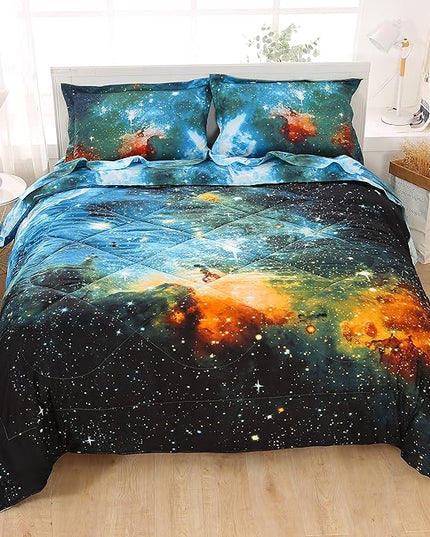 Wowelife Galaxy Bedding Comforter Set Twin with Sheets, 5-Piece Space Bed in A Bag Twin for Boys Girls Kids Bed Set with Comforter, Flat Sheet, Fitted Sheet and 2 Pillowcases