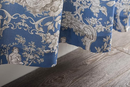 Maison d' Hermine Curtains for Living Room 100% Cotton 96 inch Length One Panel Light Filtering Toile Curtains for Bedroom Windows with Rod and Loop Pockets Drapes (Joli Jouy Blue, 50" W x 96" L)