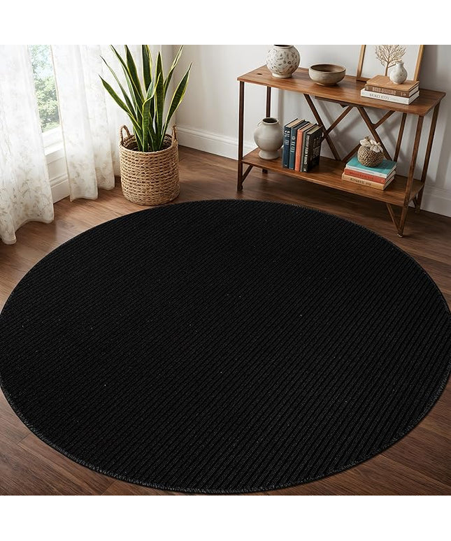 Beverly Rug Non-Slip Modern Rug 4 Round Solid Traditional Rubber Backing Machine Washable Soft Thin Indoor Area Rugs for Living Room Stain Resistant Non Shedding Casual Carpet (4 Round Black)