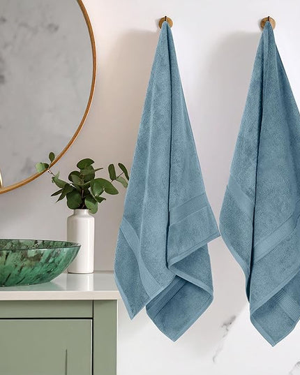 Superior Egyptian Cotton Pile Bath Towel Set of 2, Ultra Soft Luxury Towels, Thick Plush Essentials, Absorbent Heavyweight, Guest Bath, Hotel, Spa, Home Bathroom, Shower Basics, Denim Blue