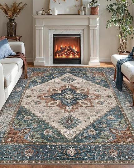 Ciicool Vintage Washable Area Rug 8'x10' Large Oriental Print Rugs，Ultra Soft Carpet for Bedroom, Living Room, Under Table, Office,