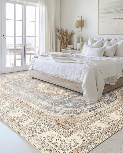 8x10 Area Rugs Washable,Beige Rug for Living Room Bedroom Dining Room,Large Boho Vintage Bohemian Farmhouse Distressed Oriental Carpet Non Slip