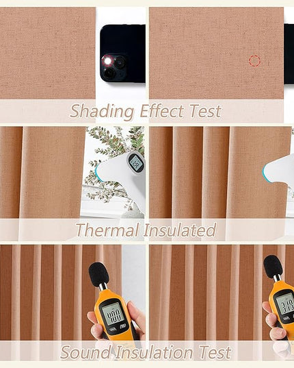 Guken 100% Blackout Curtains 108 Inch Length 2 Panels Set for Living Room Bedroom Back Tab Thermal Insulated Black Out Linen Drapes Room Darkening Peach Quartz,52x108
