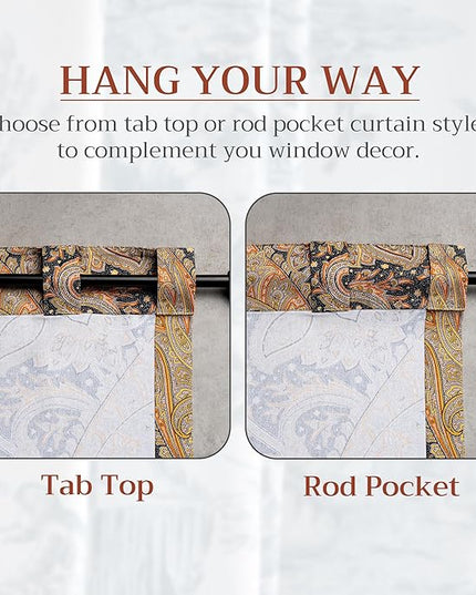 Maison d' Hermine Curtains for living room 100% Cotton 96 inch length Two Panels Light Filtering Curtains for Bedroom Windows with rod and loop Pockets Drapes (Kashmir Paisley Graphite, 50"W x 96"L)