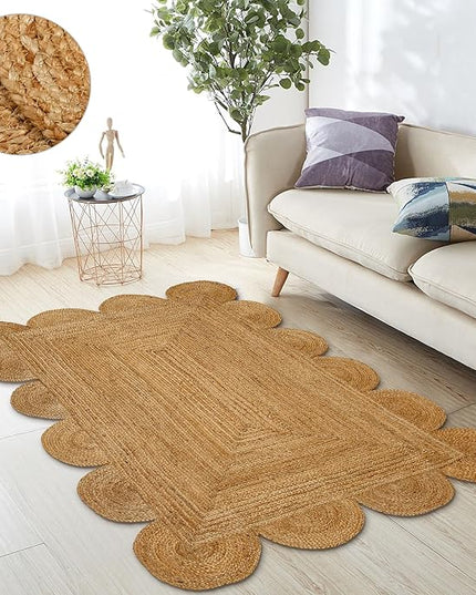 Hand Woven Jute Area Rug - 3' x 5' Feet - Rustic Beige Reversible Rectangular Rugs for Bedroom, Kitchen, Living Room - Vintage Natural Braided Entry Floor Décor Boho Jute Rug 3x5 Feet