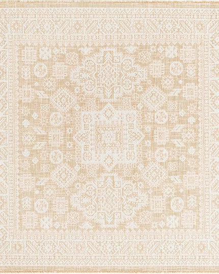 Rugs.com Outdoor Aztec Collection Rug – 5 Ft Square Natural Flatweave Rug Perfect for Living Rooms, Kitchens, Entryways