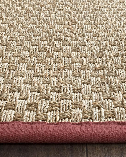 SAFAVIEH Natural Fiber Collection Runner Rug - 2'6" x 8', Natural & Red, Seagrass, Basketweave Pattern with Border (NF114D)