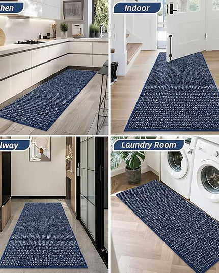 BEQHAUSE Dirt Trapper Door Mat 20" x 48", Non-Slip Washable Doormats Entrance Mat, Dirt Resistant and Absorbent Welcome Mat, Low Profile Floor Mats for Front Back Door and Entryway, Blue