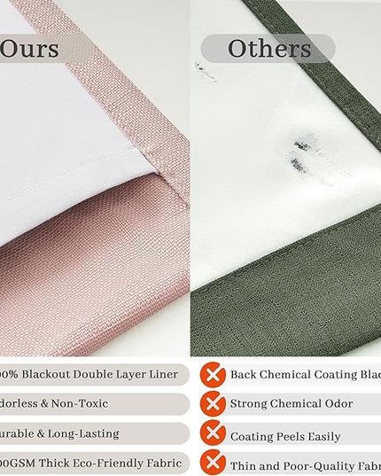 Blush Pink Double Layer Linen Pinch Pleated Curtains 90 Inches Long for Kids Room 2 Panels Set, Beautiful Memory Shape Blackout Insulated Noise Reducing Textured Viral Windows Drapes 40 x 90 Length