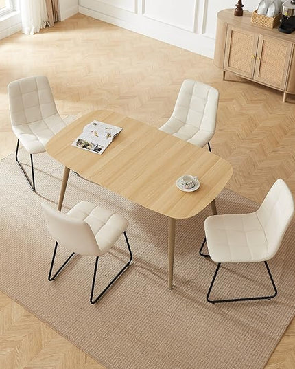 55'' Scratch Resistant Modern Wood Dining Table for 4 with Leather U-Shaped Chairs - Kitchen Dining Room Furniture (Easy to Assemble, Pet Friendly Surface, White Chair