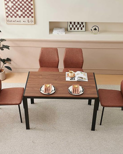Dining Chairs Set of 4, Brown PU Leather Dining Chairs, Comfortable Upholstered Armless Kitchen Chairs with Black Metal Legs for Living Room, Dining Room, Kitchen