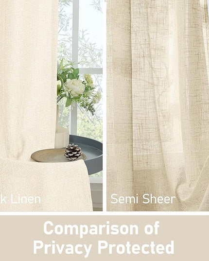 LAMIT 95 Inch Light Beige Linen Textured Curtains for Bedroom, Grommet Thermal Insulated Thick Curtains Light Filtering Panels for Living Room/Outdoor/French Door, Set of 2 Panels, W52 x L95