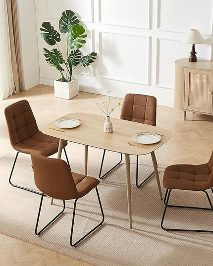 Modern 47.2" Dining Table Set for 4 with Leather U-Shaped Chairs, Wood Table with Cat Scratch-Resistant Surface, Ideal for Kitchen & Dining Room